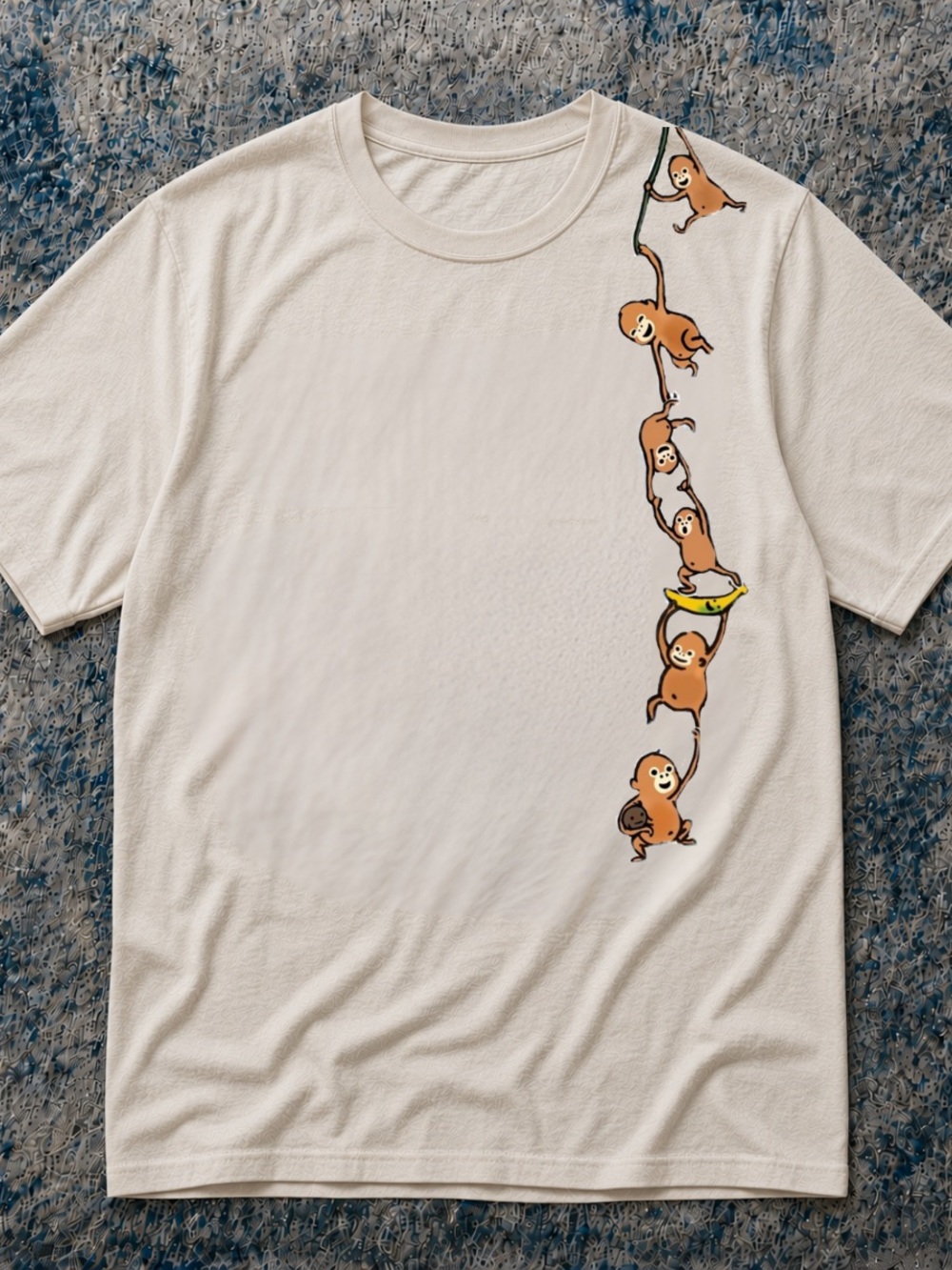 Off-White Short Sleeve Tee with Playful Brown Sloth Stack Graphic